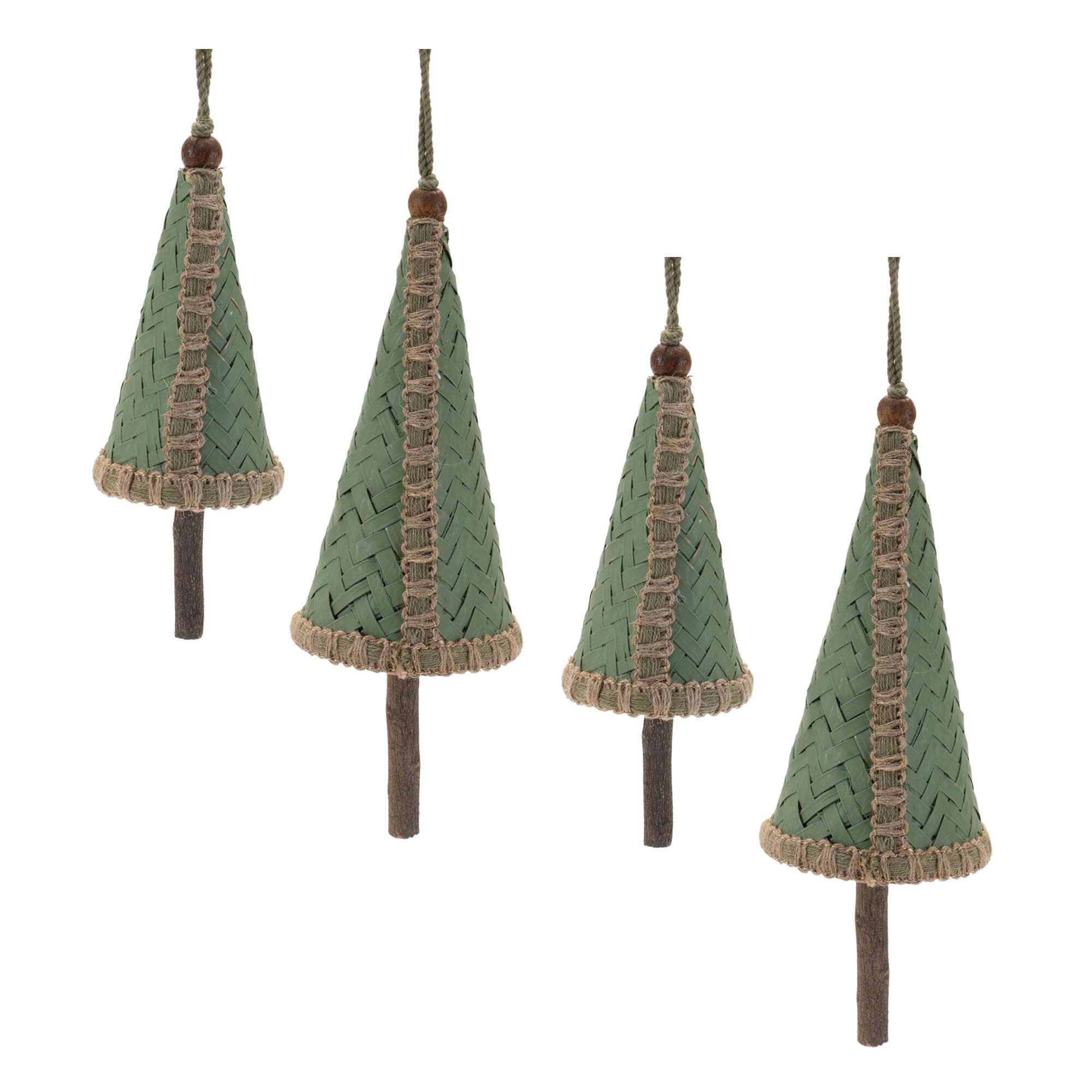 Woven Bamboo Pine Tree Ornament, 4ct.